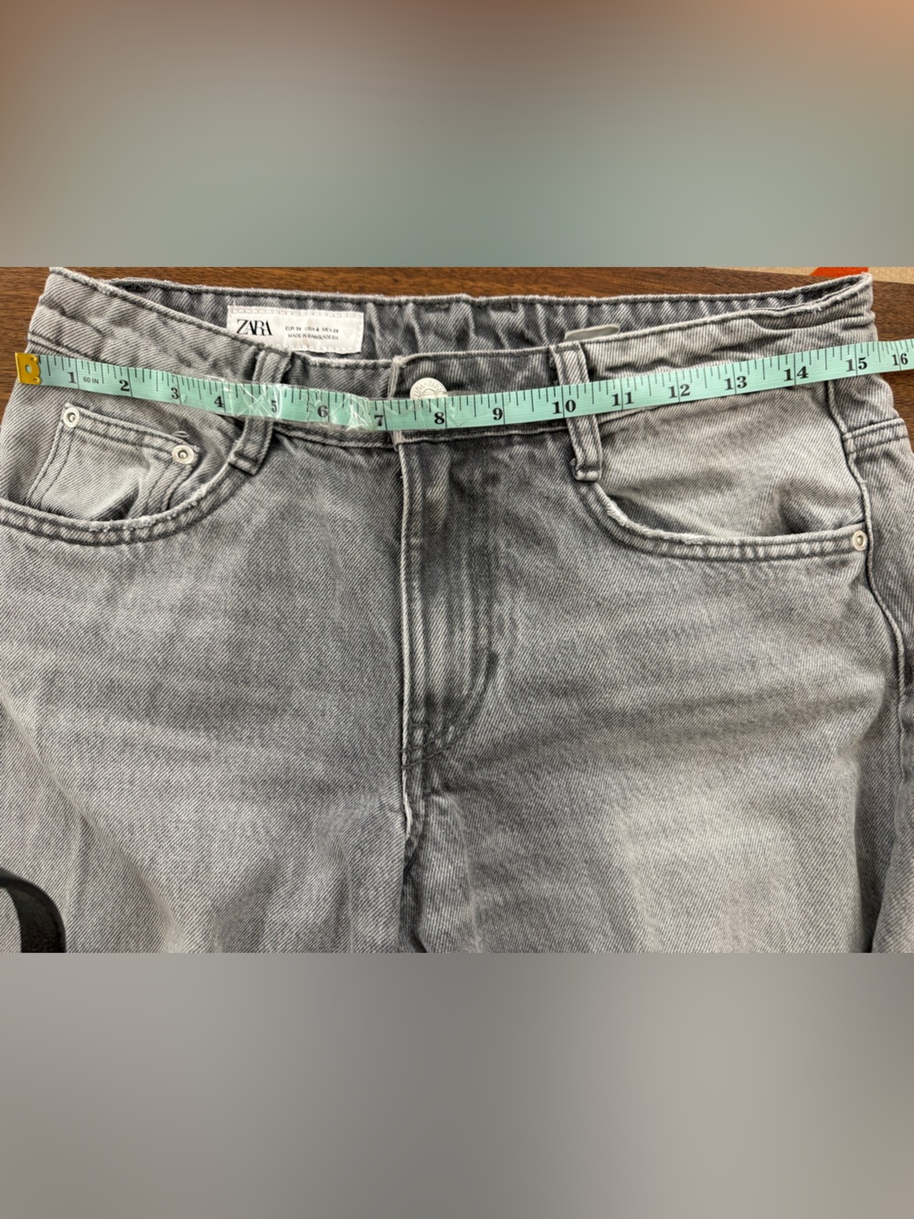 Zara Grey TRF Low Rise Wide Leg Elephant Jeans Acid Wash Full Length Sz 4/26 - Picture 16 of 16